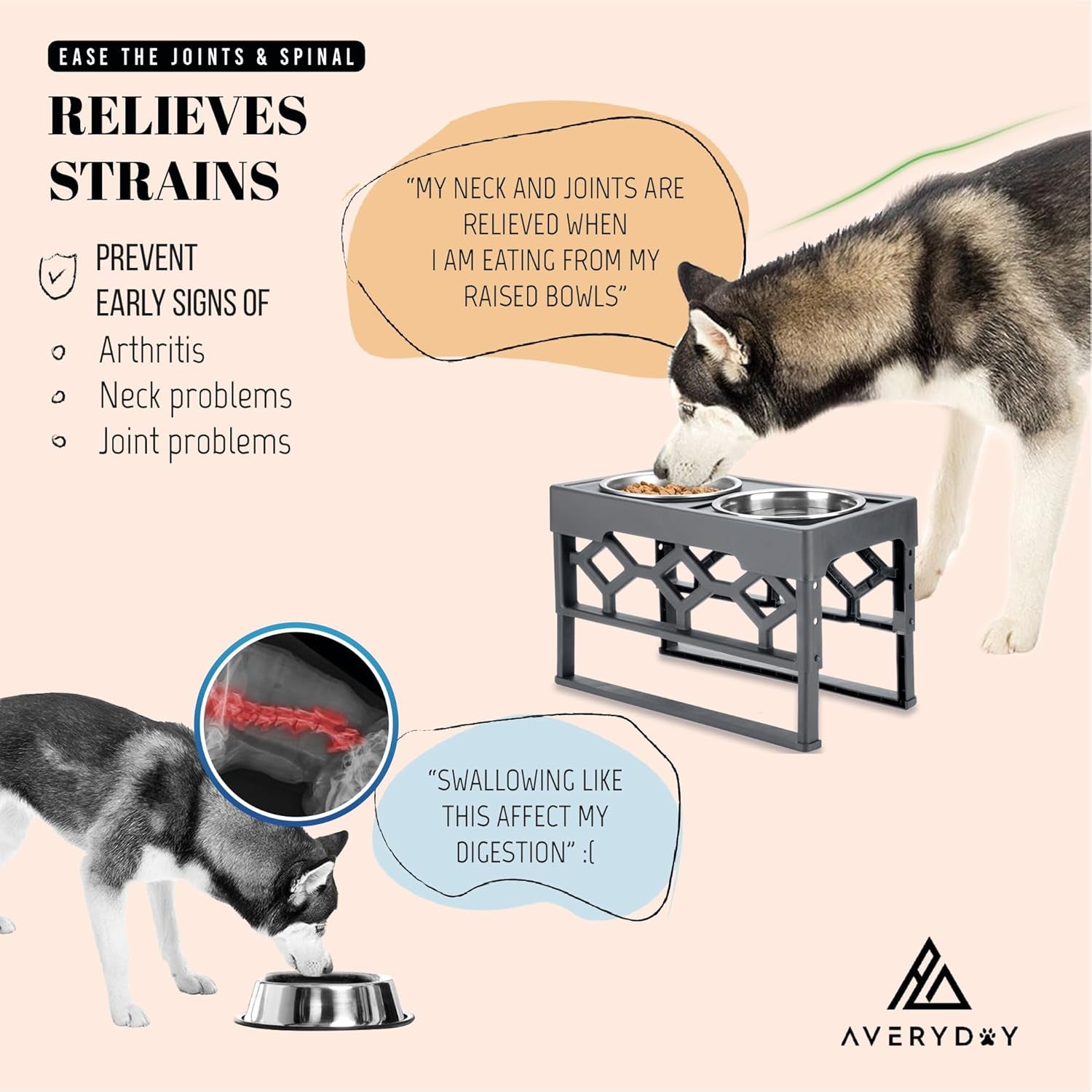 Elevated Dog Bowls, 4 Height Adjustable Stand for Medium and Large Dogs, Raised Dog Feeder Holder with 2 Stainless Steel Food and Water Bowls, Anti-Slip Base Tall Feeding Station