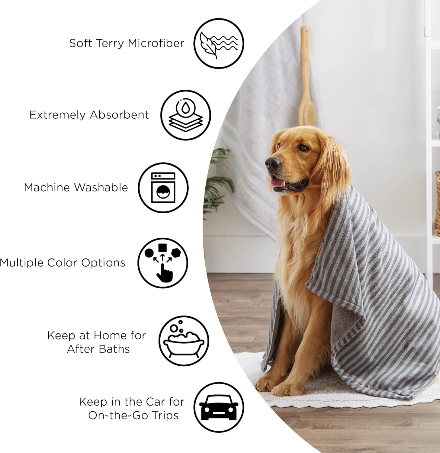 Pet Grooming Towel Collection Absorbent Microfiber X-Large, 41X23.5", Embroidered Taupe