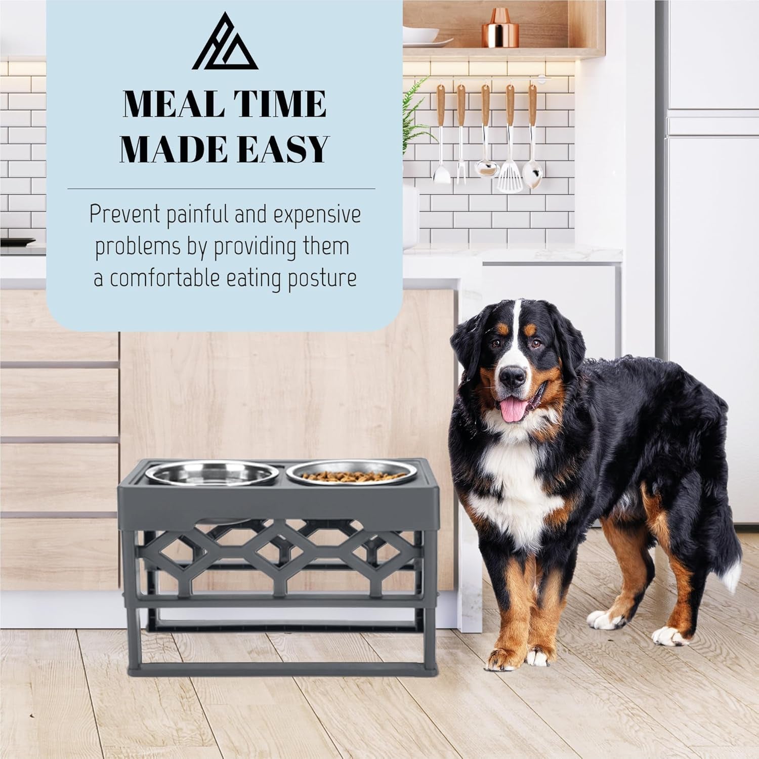 Elevated Dog Bowls, 4 Height Adjustable Stand for Medium and Large Dogs, Raised Dog Feeder Holder with 2 Stainless Steel Food and Water Bowls, Anti-Slip Base Tall Feeding Station