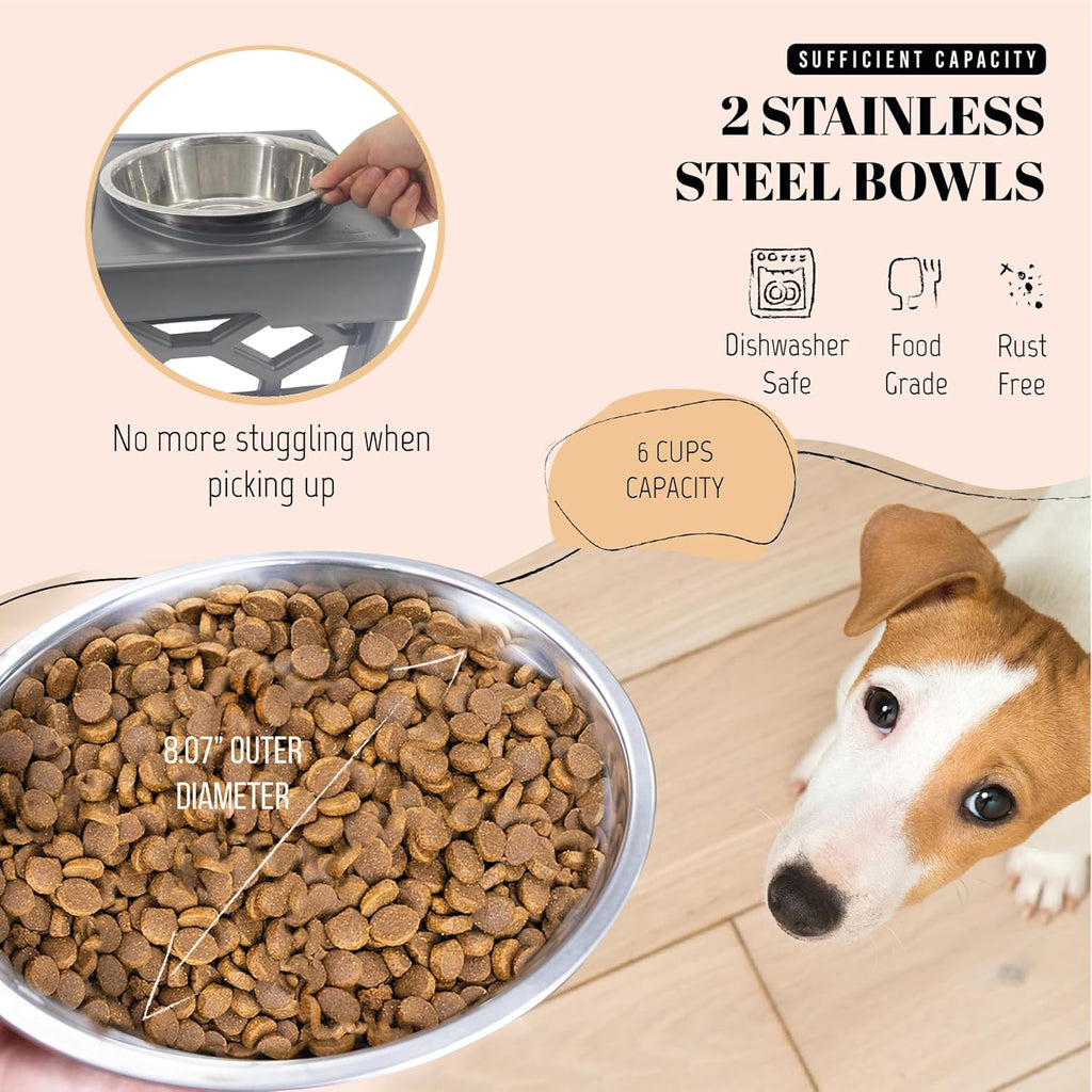 Elevated Dog Bowls, 4 Height Adjustable Stand for Medium and Large Dogs, Raised Dog Feeder Holder with 2 Stainless Steel Food and Water Bowls, Anti-Slip Base Tall Feeding Station